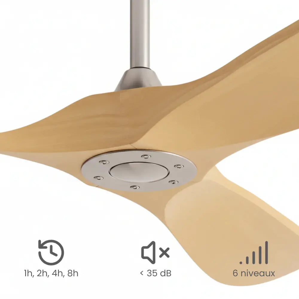 Ventilateur de plafond silencieux NOVA - Couleur bois clair, sans lumière