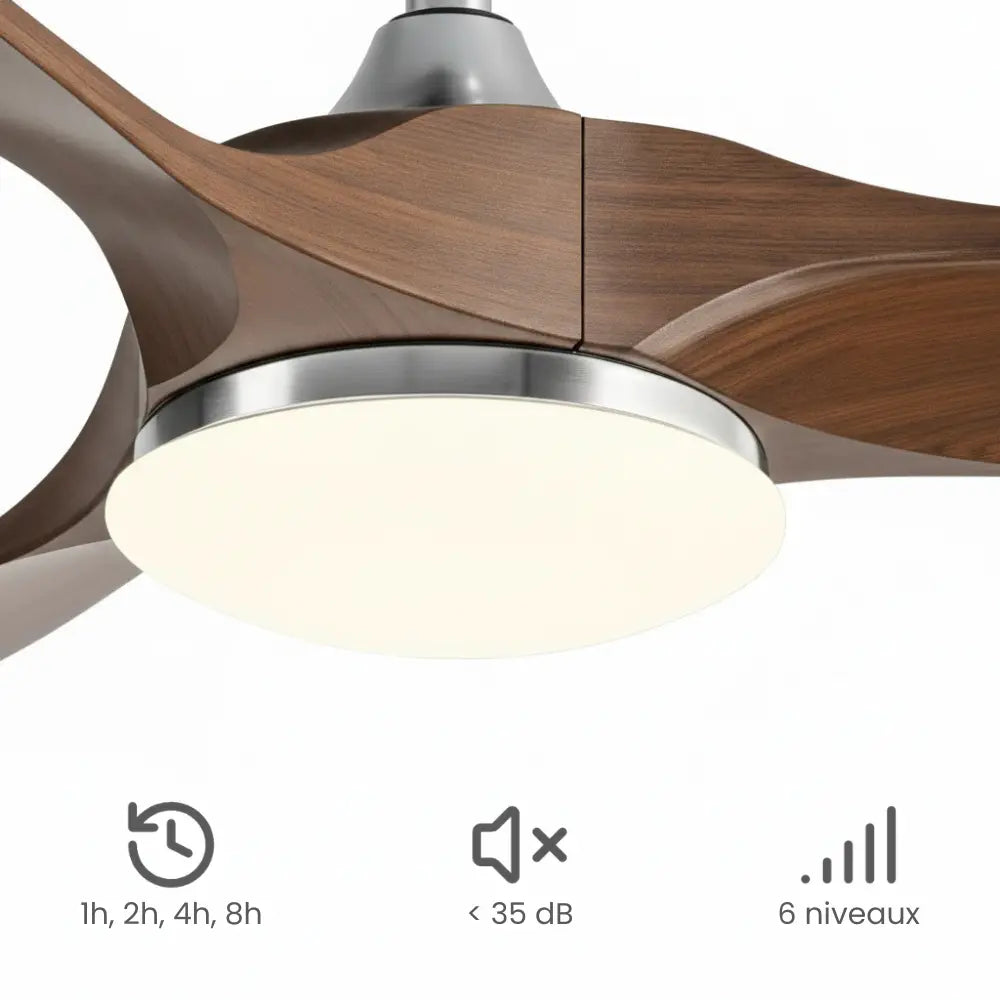 Ventilateur de plafond silencieux VERA - Couleur bois foncé, LED intégrée