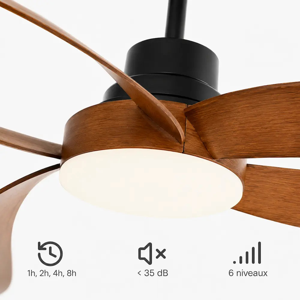 Ventilateur de plafond silencieux VEMO - Style vintage, LED intégrée