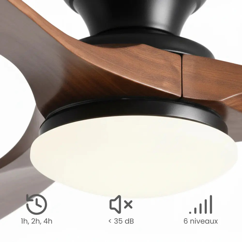 Ventilateur de plafond silencieux LUMA - Bois massif foncé, LED intégrée