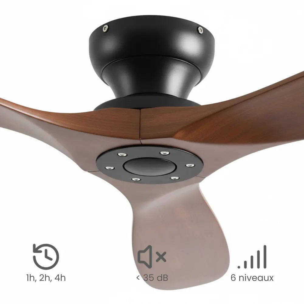 Ventilateur de plafond silencieux EMMO - Bois massif, sans lumière