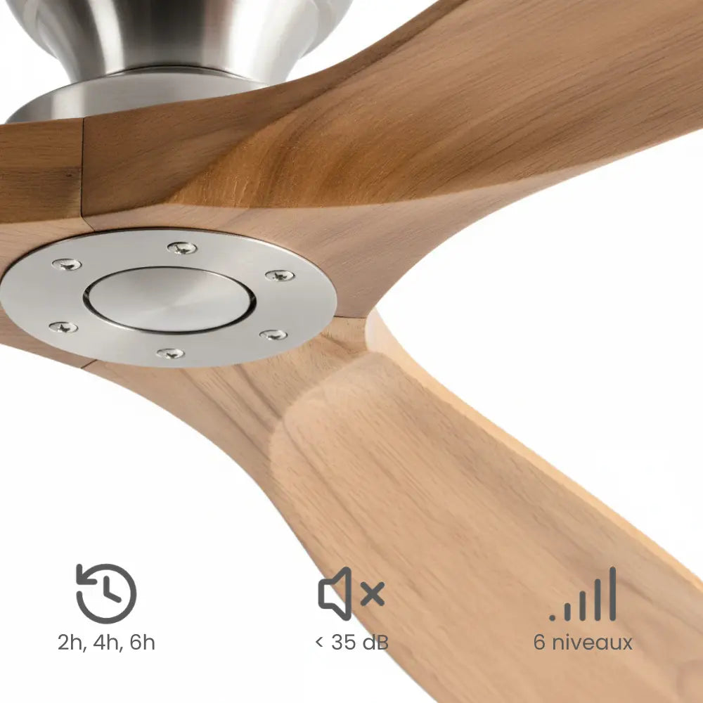 Ventilateur de plafond silencieux ZANO - Bois naturel, sans lumière
