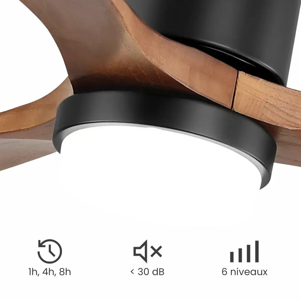 Ventilateur de plafond silencieux AULIA - Pales en bois, LED intégrée