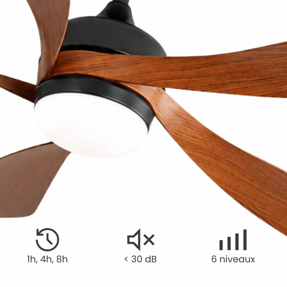 Ventilateur de plafond silencieux DELIO - Couleur bois foncé, LED intégrée