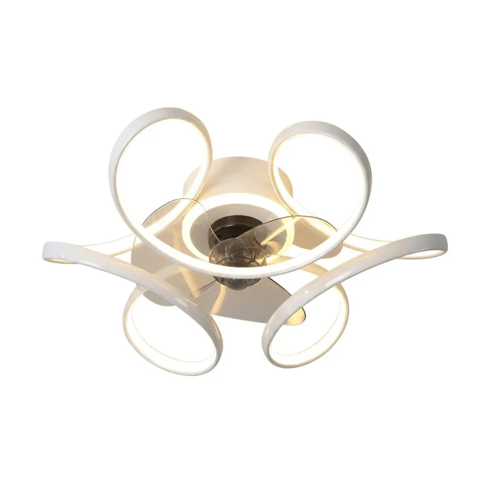 Ventilateur de plafond moderne style artistique en métal et acrylique couleur blanc