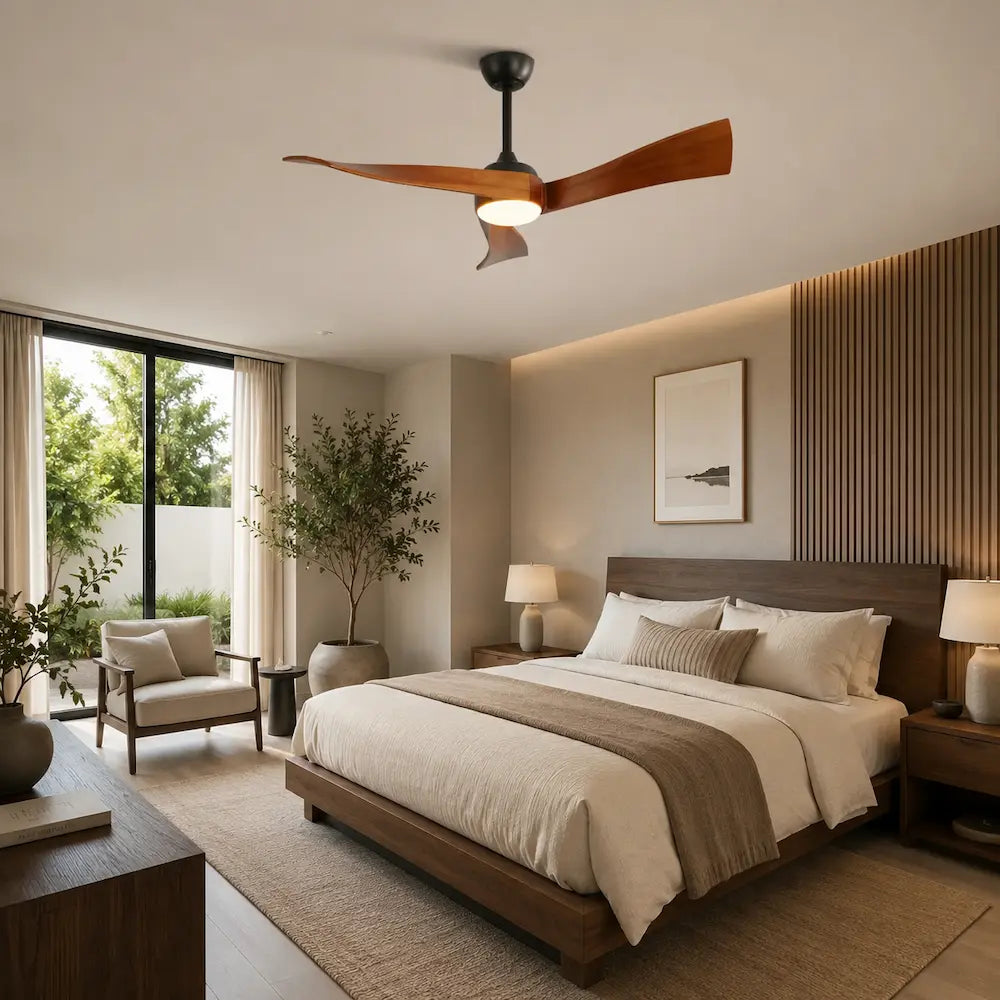 Ventilateur de plafond silencieux CEYLIO - Style nordique, LED intégrée