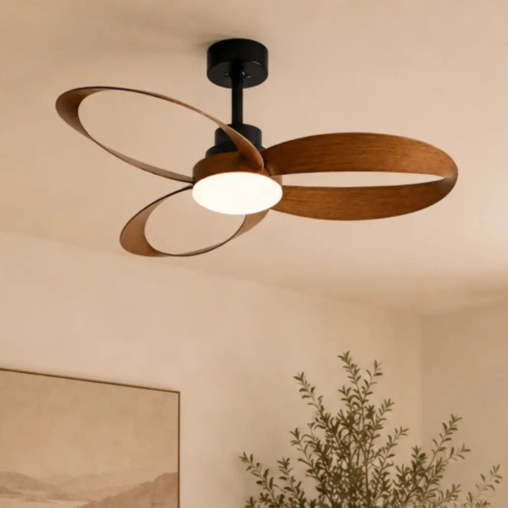 Ventilateur de plafond silencieux style vintage couleur bois foncé avec lumière LED