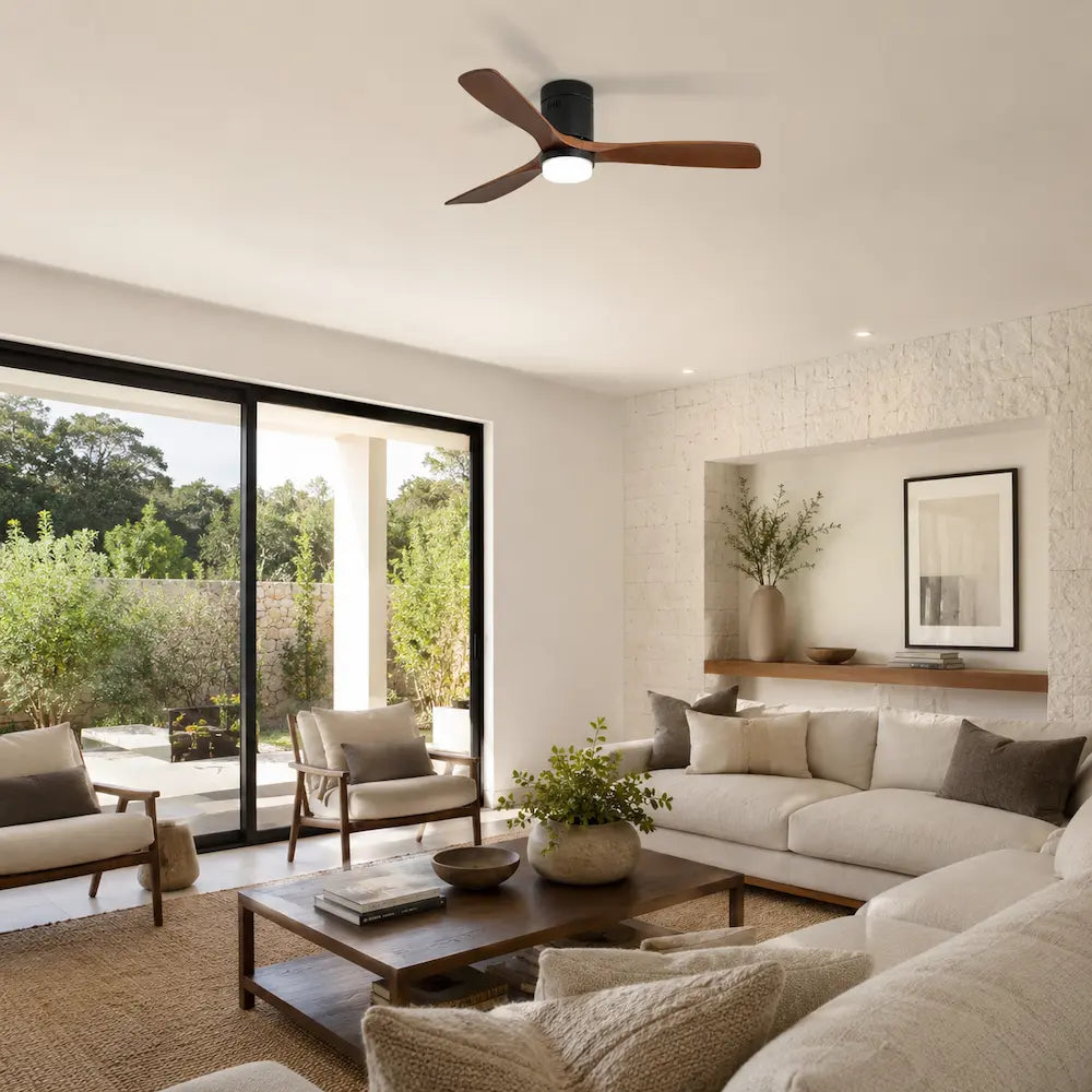 Ventilateur de plafond silencieux AULIA - Pales en bois, LED intégrée