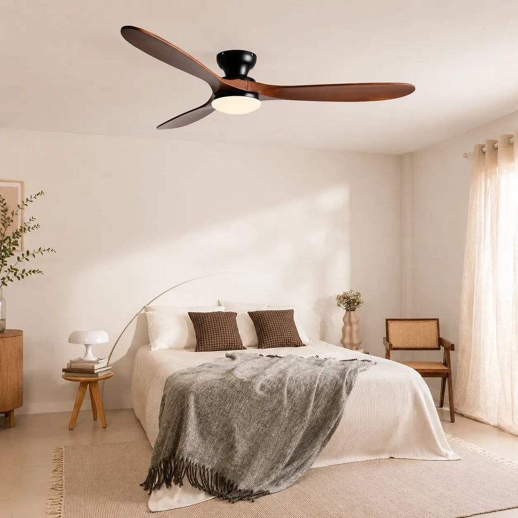 Ventilateur de plafond silencieux LUMA - Bois massif foncé, LED intégrée
