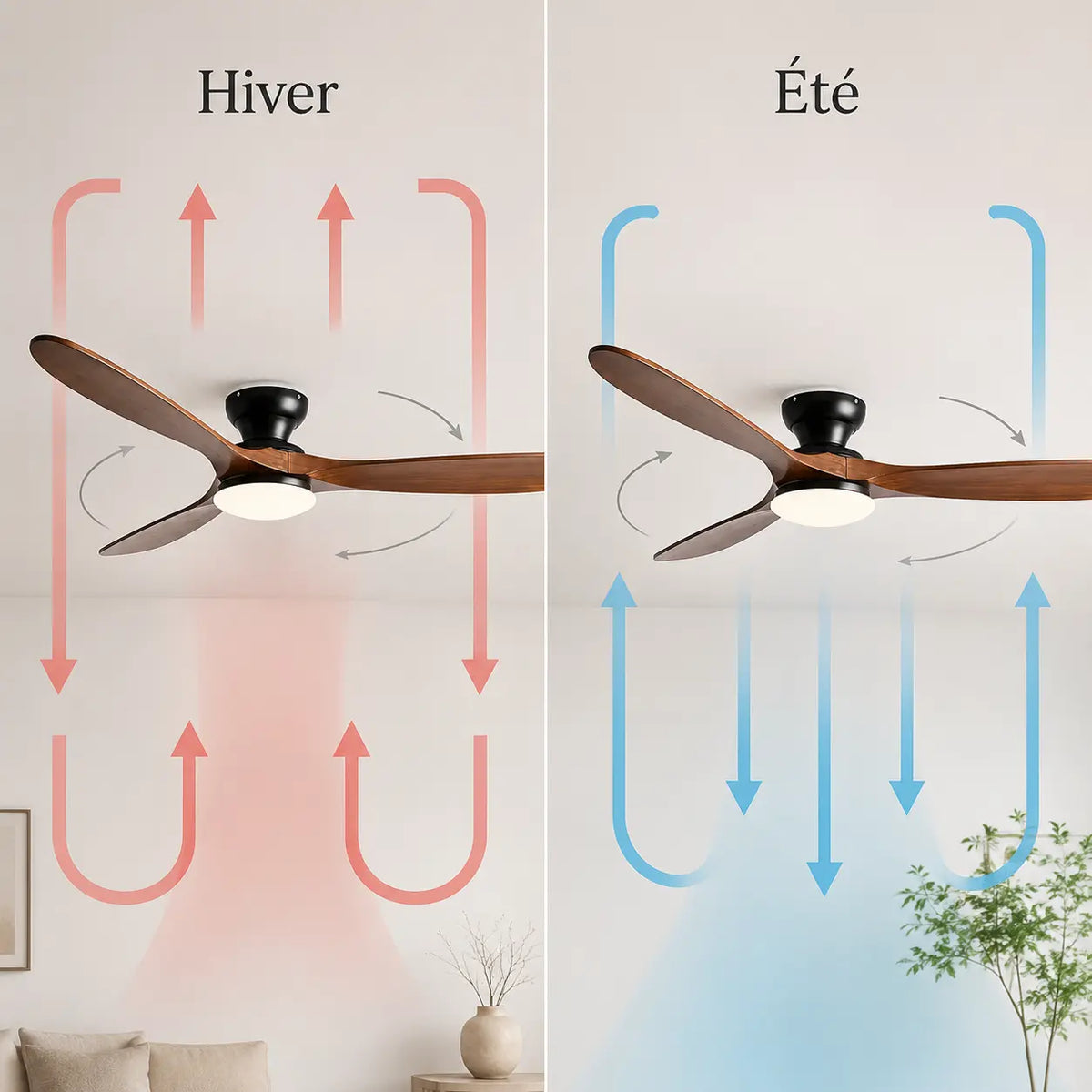 Ventilateur de plafond silencieux LUMA - Bois massif foncé, LED intégrée