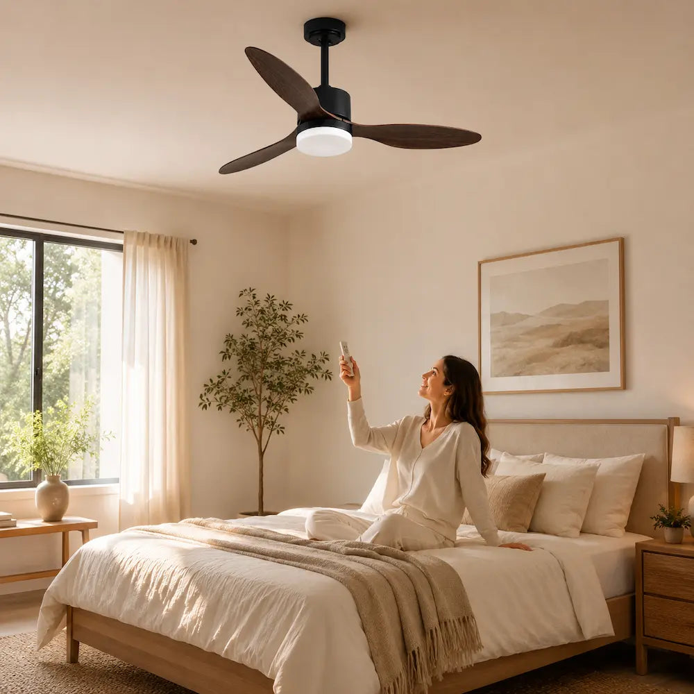 Ventilateur de plafond silencieux LED couleur noyer Image