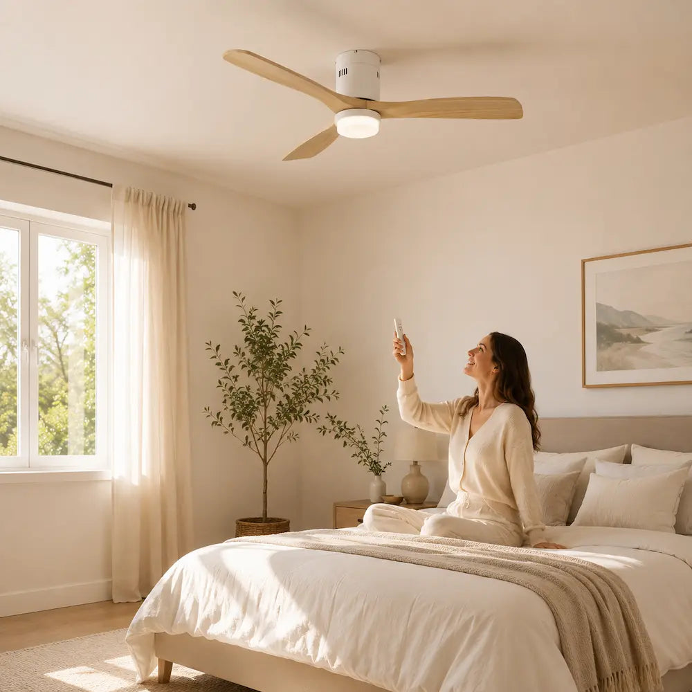 Ventilateur de plafond silencieux AULIA - Pales en bois, LED intégrée