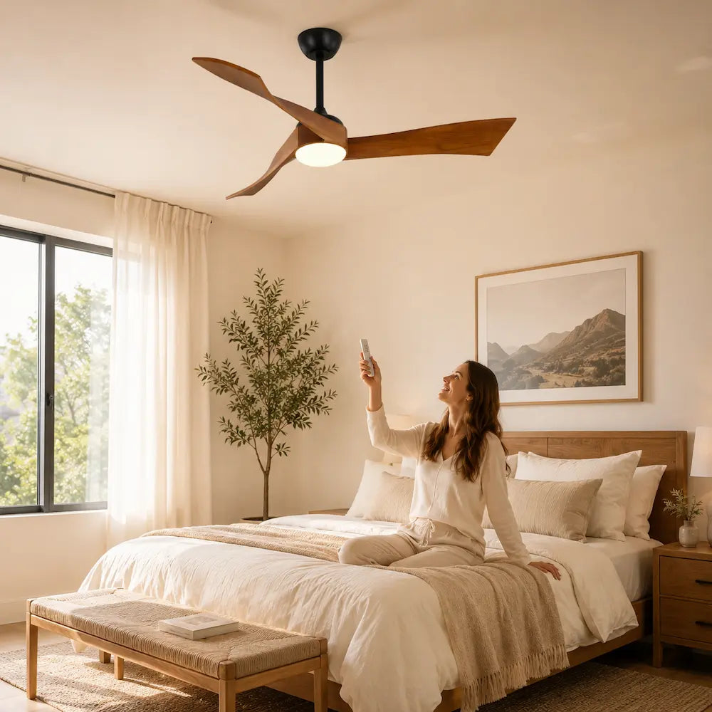 Ventilateur de plafond en bois massif couleur foncé