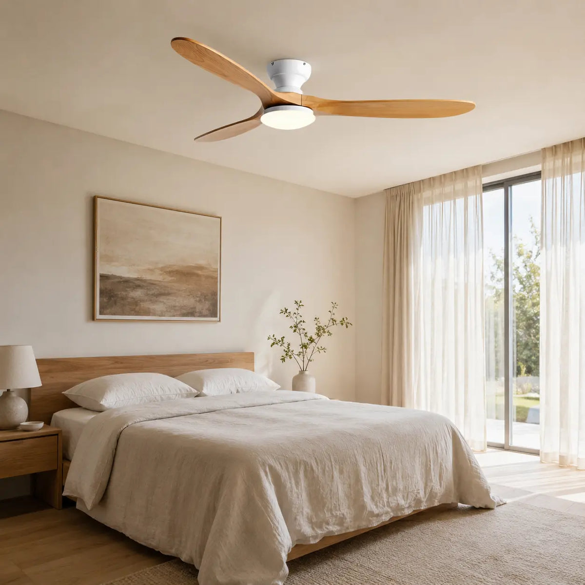 Ventilateur de plafond silencieux NEMA - Bois naturel, LED intégrée