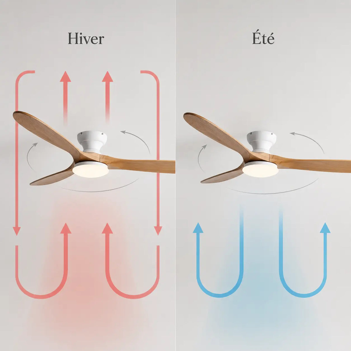 Ventilateur de plafond silencieux NEMA - Bois naturel, LED intégrée