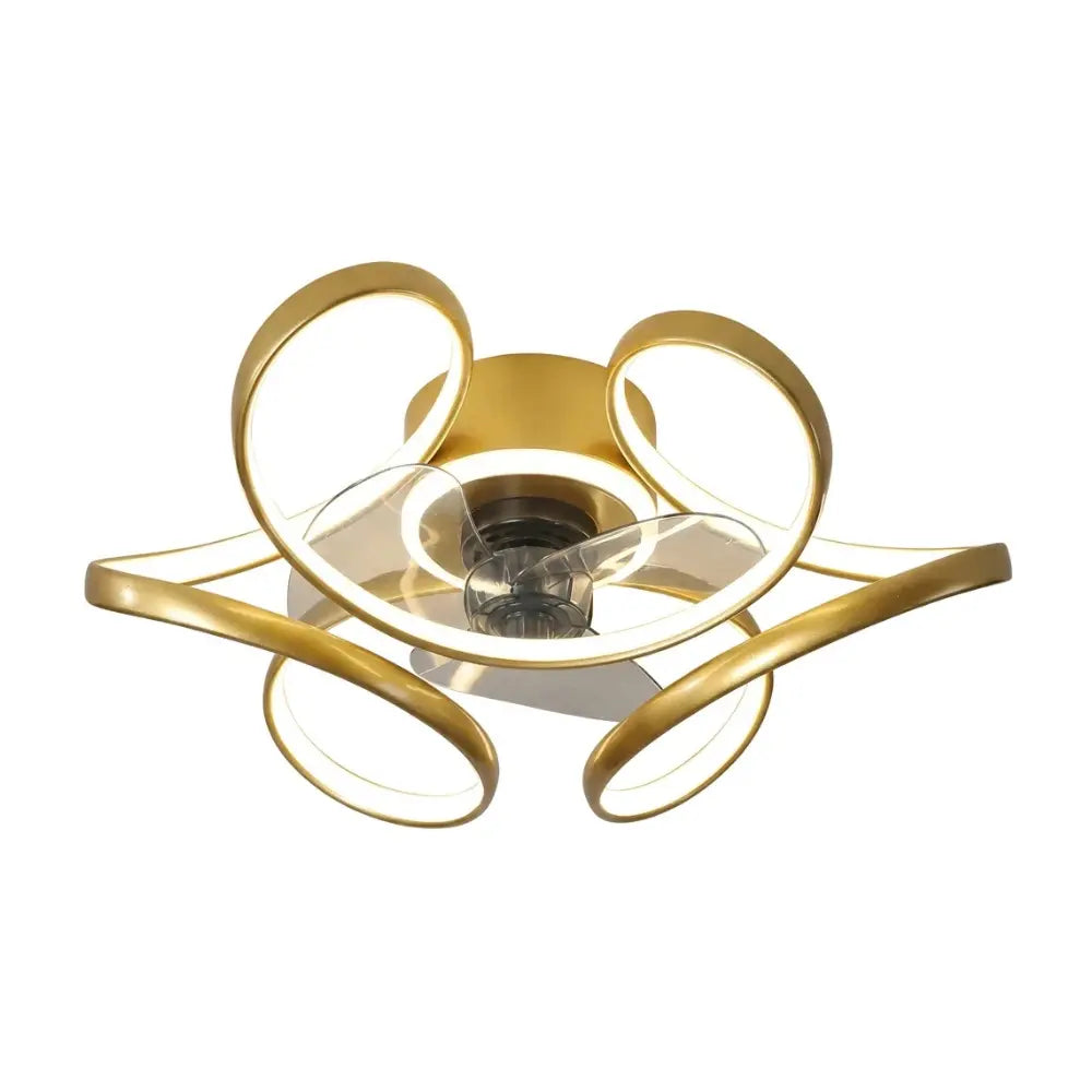Ventilateur de plafond moderne style artistique en métal et acrylique couleur or