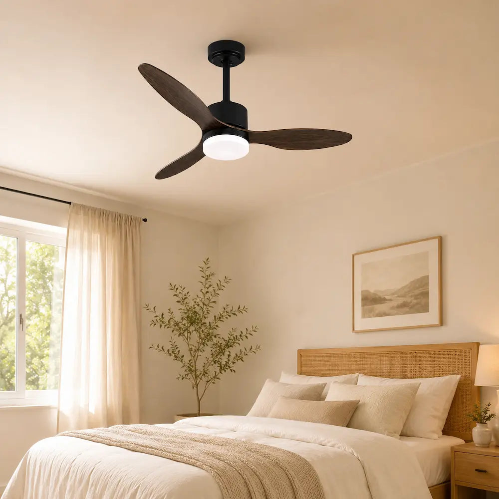 Ventilateur de plafond pour chambre couleur noyer design vintage épuré