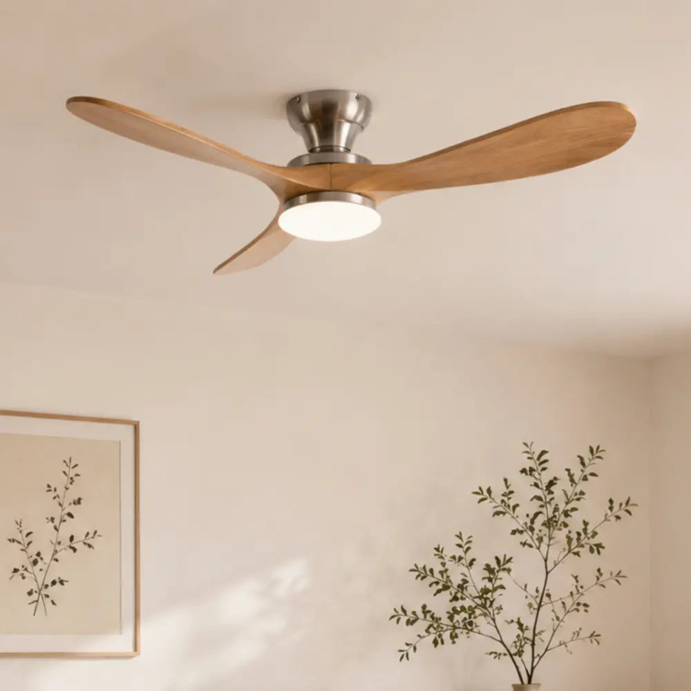 ventilateur de plafond bois massif naturel avec lumière LED intégrée