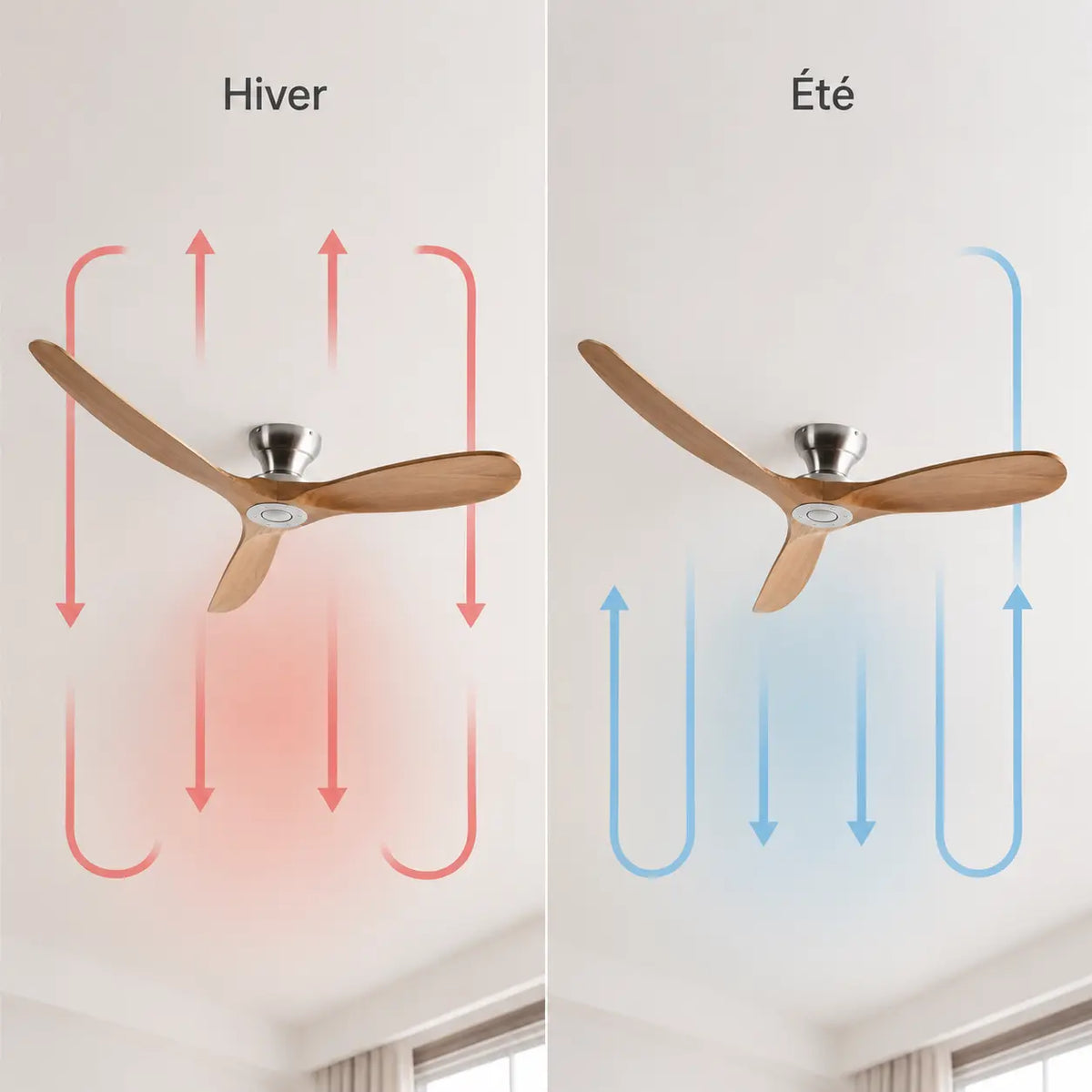 Ventilateur de plafond silencieux ZANO - Bois naturel, sans lumière