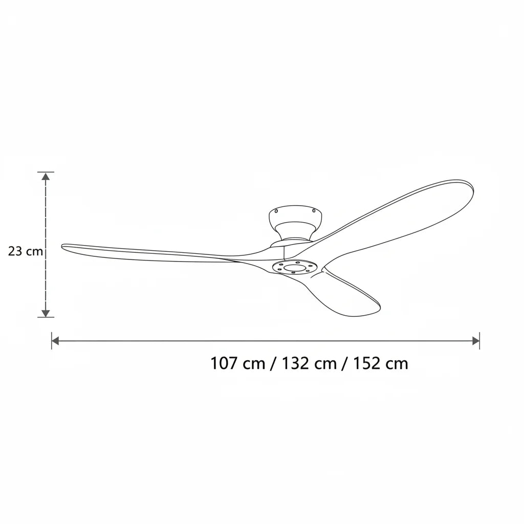 dimensions d'un ventilateur de plafond en bois massif naturel avec télécommande