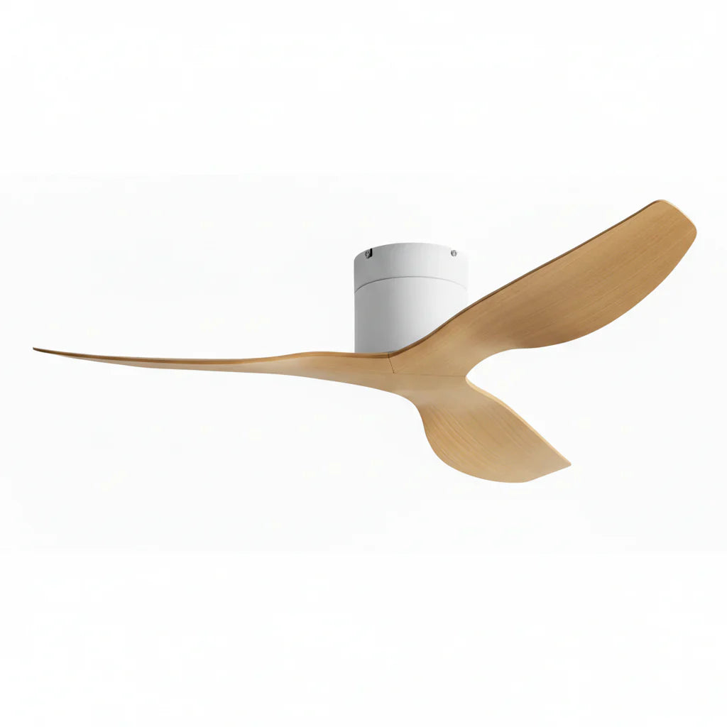 Ventilateur de plafond LENO bois clair et blanc design plat