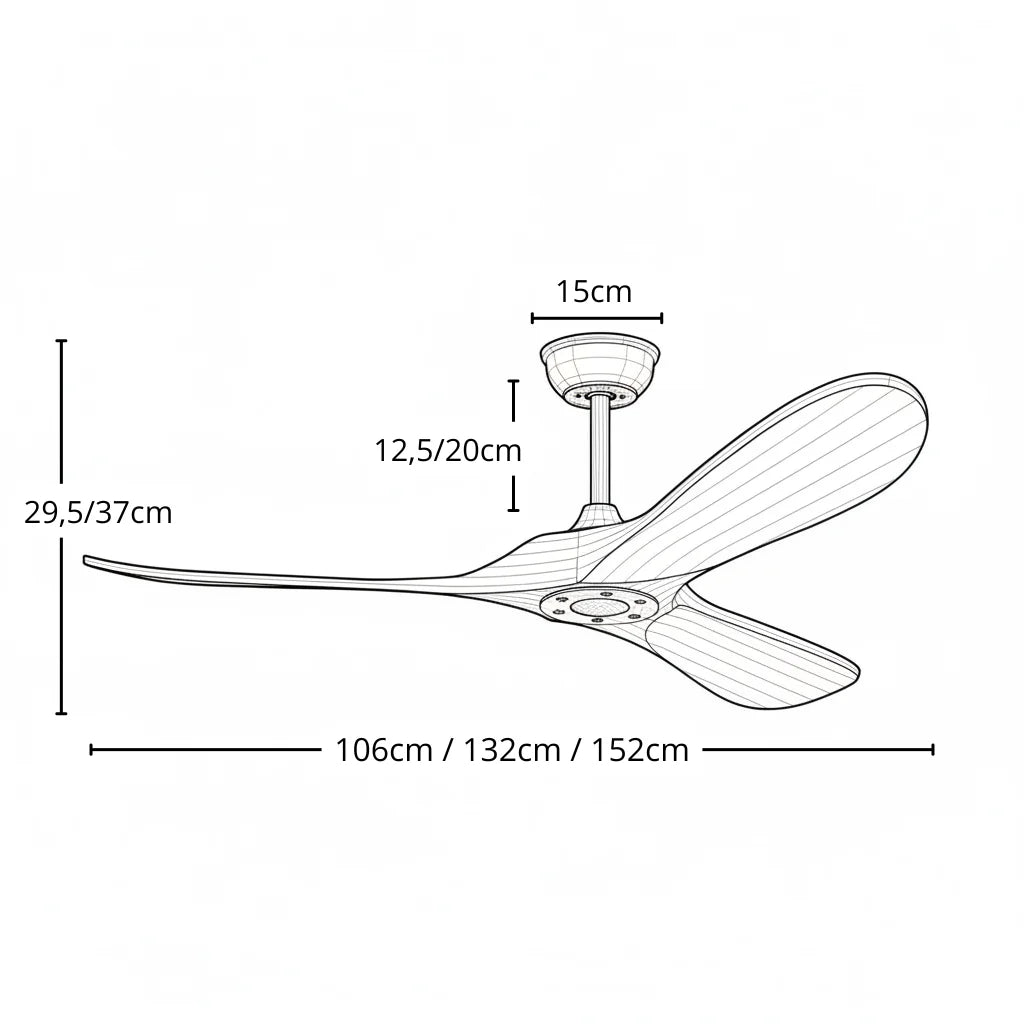 dimensions d'un ventilateur de plafond silencieux vintage en bois foncé avec télécommande 