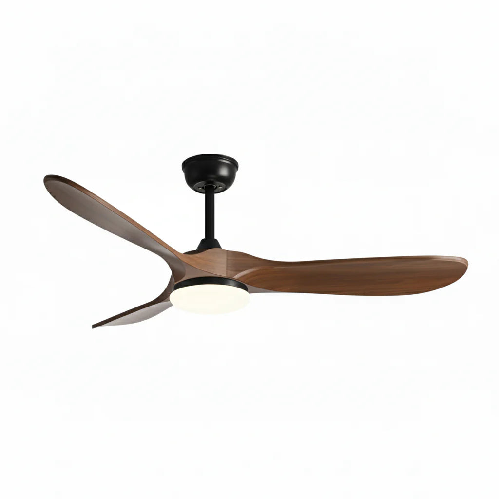 Ventilateur de plafond AXIO bois foncé et noir avec LED